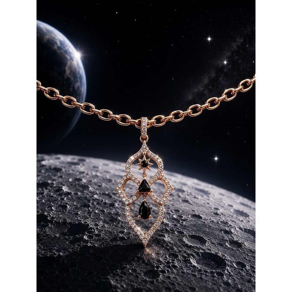 Bomb Party Obsidia Stardust Falls Necklace NK14554 Black Obsidian Rose Gold